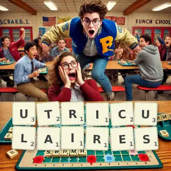 Illustration créative d'un jeu de lettres avec le mot UTRICULAIRES épelé sur le plateau.