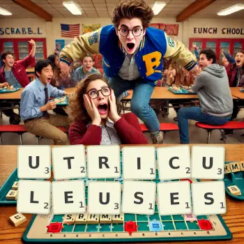 Illustration créative d'un jeu de lettres avec le mot UTRICULEUSES épelé sur le plateau.