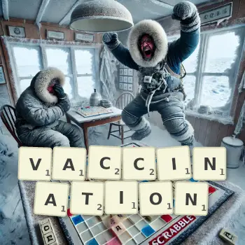 Illustration créative d'un jeu de lettres avec le mot VACCINATION épelé sur le plateau.