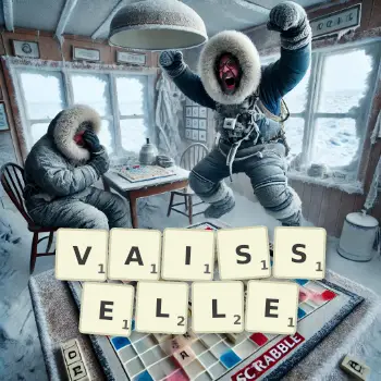Illustration créative d'un jeu de lettres avec le mot VAISSELLE épelé sur le plateau.