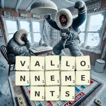 Illustration créative d'un jeu de lettres avec le mot VALLONNEMENTS épelé sur le plateau.