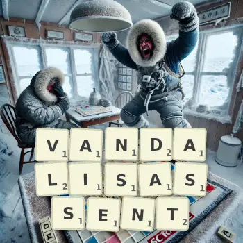 Illustration créative d'un jeu de lettres avec le mot VANDALISASSENT épelé sur le plateau.