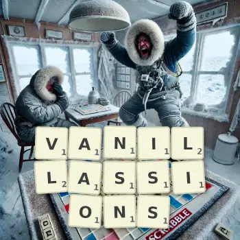 Illustration créative d'un jeu de lettres avec le mot VANILLASSIONS épelé sur le plateau.
