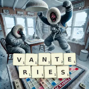 Illustration créative d'un jeu de lettres avec le mot VANTERIES épelé sur le plateau.