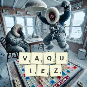 Illustration créative d'un jeu de lettres avec le mot VAQUIEZ épelé sur le plateau.