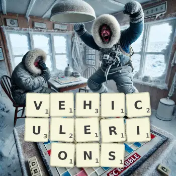 Illustration créative d'un jeu de lettres avec le mot VEHICULERIONS épelé sur le plateau.