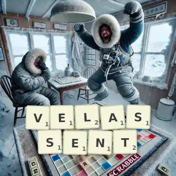 Illustration créative d'un jeu de lettres avec le mot VELASSENT épelé sur le plateau.