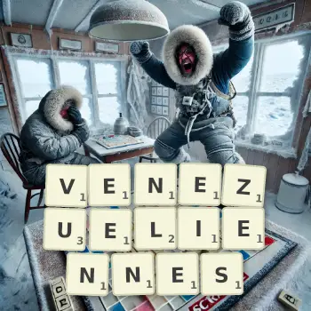 Illustration créative d'un jeu de lettres avec le mot VENEZUELIENNES épelé sur le plateau.