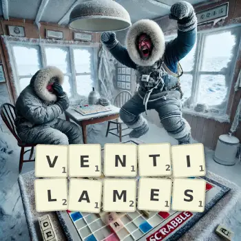 Illustration créative d'un jeu de lettres avec le mot VENTILAMES épelé sur le plateau.
