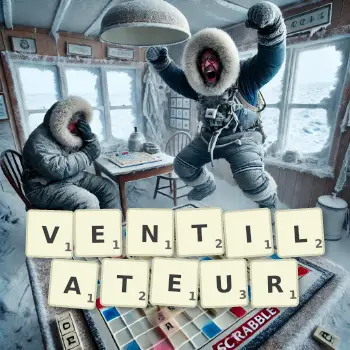 Illustration créative d'un jeu de lettres avec le mot VENTILATEUR épelé sur le plateau.