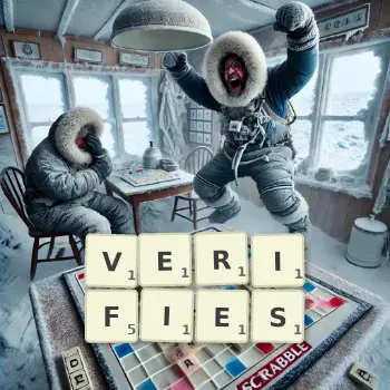 Illustration créative d'un jeu de lettres avec le mot VERIFIES épelé sur le plateau.