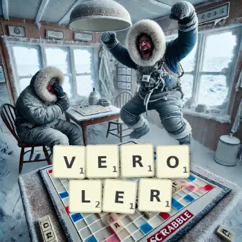 Illustration créative d'un jeu de lettres avec le mot VEROLER épelé sur le plateau.