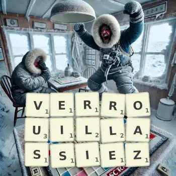 Illustration créative d'un jeu de lettres avec le mot VERROUILLASSIEZ épelé sur le plateau.