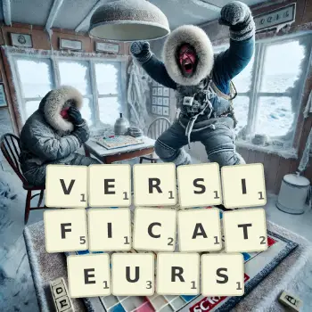 Illustration créative d'un jeu de lettres avec le mot VERSIFICATEURS épelé sur le plateau.