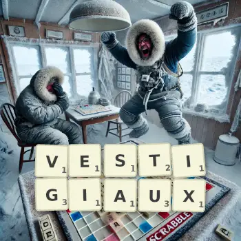 Illustration créative d'un jeu de lettres avec le mot VESTIGIAUX épelé sur le plateau.