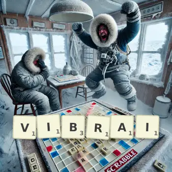 Illustration créative d'un jeu de lettres avec le mot VIBRAI épelé sur le plateau.