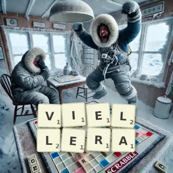 Illustration créative d'un jeu de lettres avec le mot VIELLERA épelé sur le plateau.
