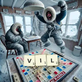 Illustration créative d'un jeu de lettres avec le mot VIL épelé sur le plateau.