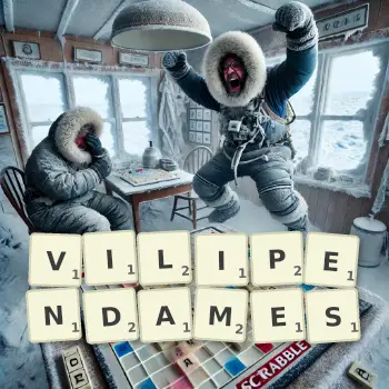 Illustration créative d'un jeu de lettres avec le mot VILIPENDAMES épelé sur le plateau.