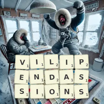 Illustration créative d'un jeu de lettres avec le mot VILIPENDASSIONS épelé sur le plateau.