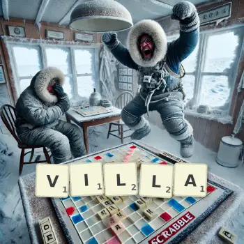 Illustration créative d'un jeu de lettres avec le mot VILLA épelé sur le plateau.