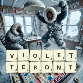 Illustration créative d'un jeu de lettres avec le mot VIOLETTERONT épelé sur le plateau.