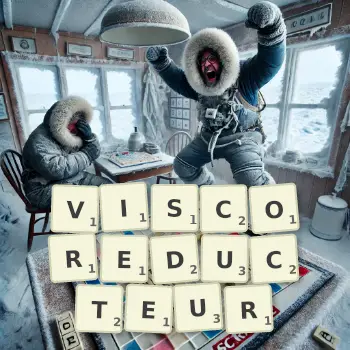Illustration créative d'un jeu de lettres avec le mot VISCOREDUCTEUR épelé sur le plateau.