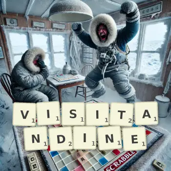 Illustration créative d'un jeu de lettres avec le mot VISITANDINE épelé sur le plateau.
