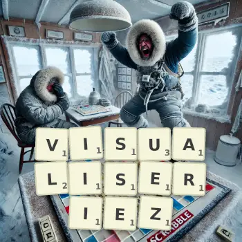 Illustration créative d'un jeu de lettres avec le mot VISUALISERIEZ épelé sur le plateau.