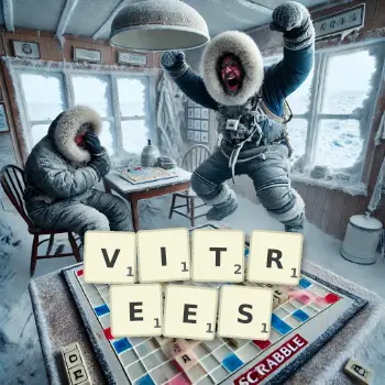 Illustration créative d'un jeu de lettres avec le mot VITREES épelé sur le plateau.