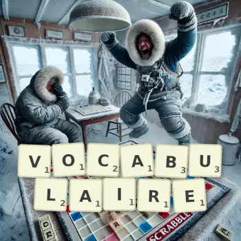 Illustration créative d'un jeu de lettres avec le mot VOCABULAIRE épelé sur le plateau.