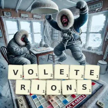 Illustration créative d'un jeu de lettres avec le mot VOLETERIONS épelé sur le plateau.