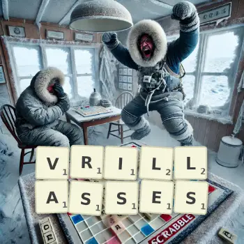 Illustration créative d'un jeu de lettres avec le mot VRILLASSES épelé sur le plateau.
