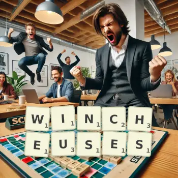 Illustration créative d'un jeu de lettres avec le mot WINCHEUSES épelé sur le plateau.