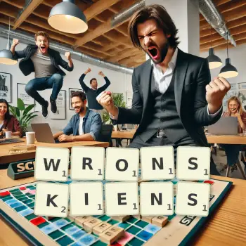 Illustration créative d'un jeu de lettres avec le mot WRONSKIENS épelé sur le plateau.