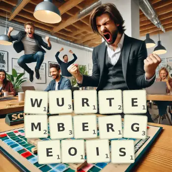 Illustration créative d'un jeu de lettres avec le mot WURTEMBERGEOIS épelé sur le plateau.