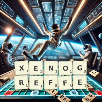 Illustration créative d'un jeu de lettres avec le mot XENOGREFFE épelé sur le plateau.