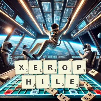 Illustration créative d'un jeu de lettres avec le mot XEROPHILE épelé sur le plateau.