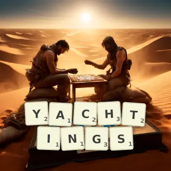 Illustration créative d'un jeu de lettres avec le mot YACHTINGS épelé sur le plateau.