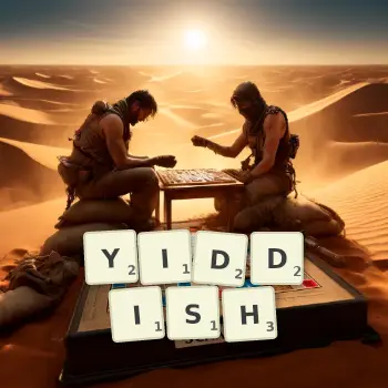 Illustration créative d'un jeu de lettres avec le mot YIDDISH épelé sur le plateau.