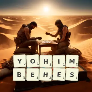 Illustration créative d'un jeu de lettres avec le mot YOHIMBEHES épelé sur le plateau.