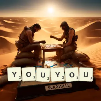 Illustration créative d'un jeu de lettres avec le mot YOUYOU épelé sur le plateau.