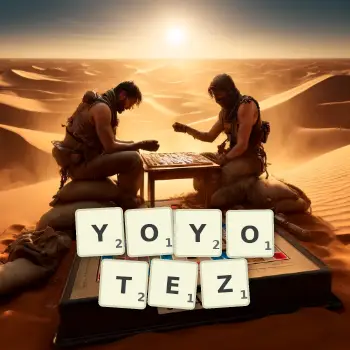 Illustration créative d'un jeu de lettres avec le mot YOYOTEZ épelé sur le plateau.
