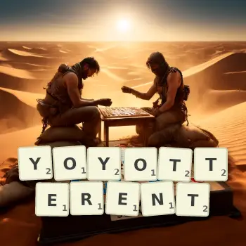 Illustration créative d'un jeu de lettres avec le mot YOYOTTERENT épelé sur le plateau.
