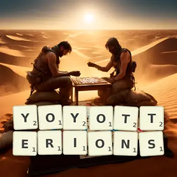 Illustration créative d'un jeu de lettres avec le mot YOYOTTERIONS épelé sur le plateau.