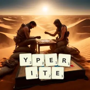 Illustration créative d'un jeu de lettres avec le mot YPERITE épelé sur le plateau.