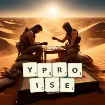 Illustration créative d'un jeu de lettres avec le mot YPROISE épelé sur le plateau.