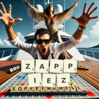 Illustration créative d'un jeu de lettres avec le mot ZAPPIEZ épelé sur le plateau.