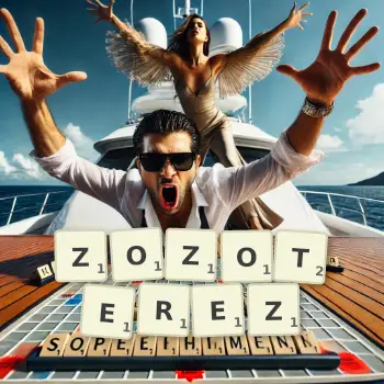 Illustration créative d'un jeu de lettres avec le mot ZOZOTEREZ épelé sur le plateau.