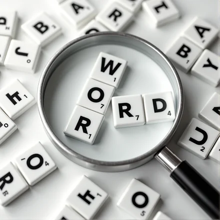 Illustration d'une loupe analysant des lettres – symbole du chercheur de mots et solveur d'anagrammes poocoo